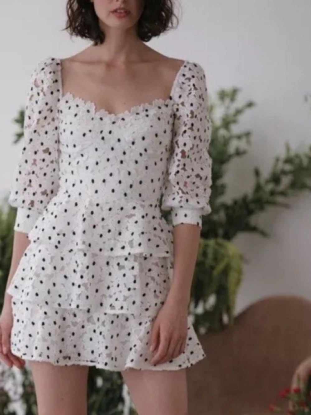 SAU LEE Lottie Dress Size 2 NWT $295 White Black Floral Lace Mini Dress